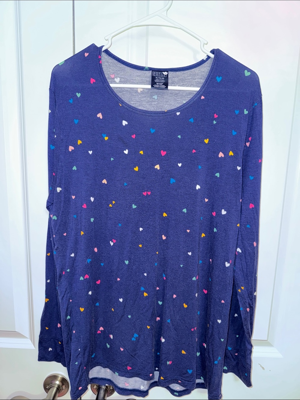 Navy Blue Long-Sleeve Heart Print Tee UnderScrub